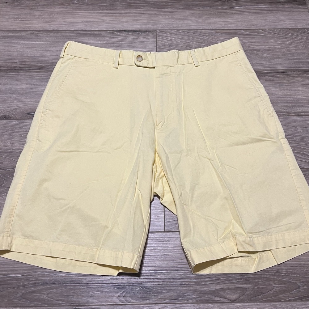 Peter Millar 34 x 9" Mens Shorts Yellow 100% Cotton Woven Casual Golf‎